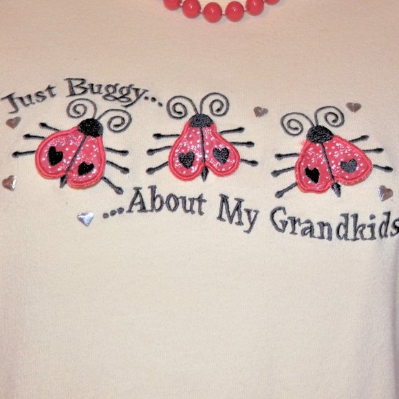 XL Lady Bug Grandkids Embroidered Top Yellow H586 - Picture 2 of 6